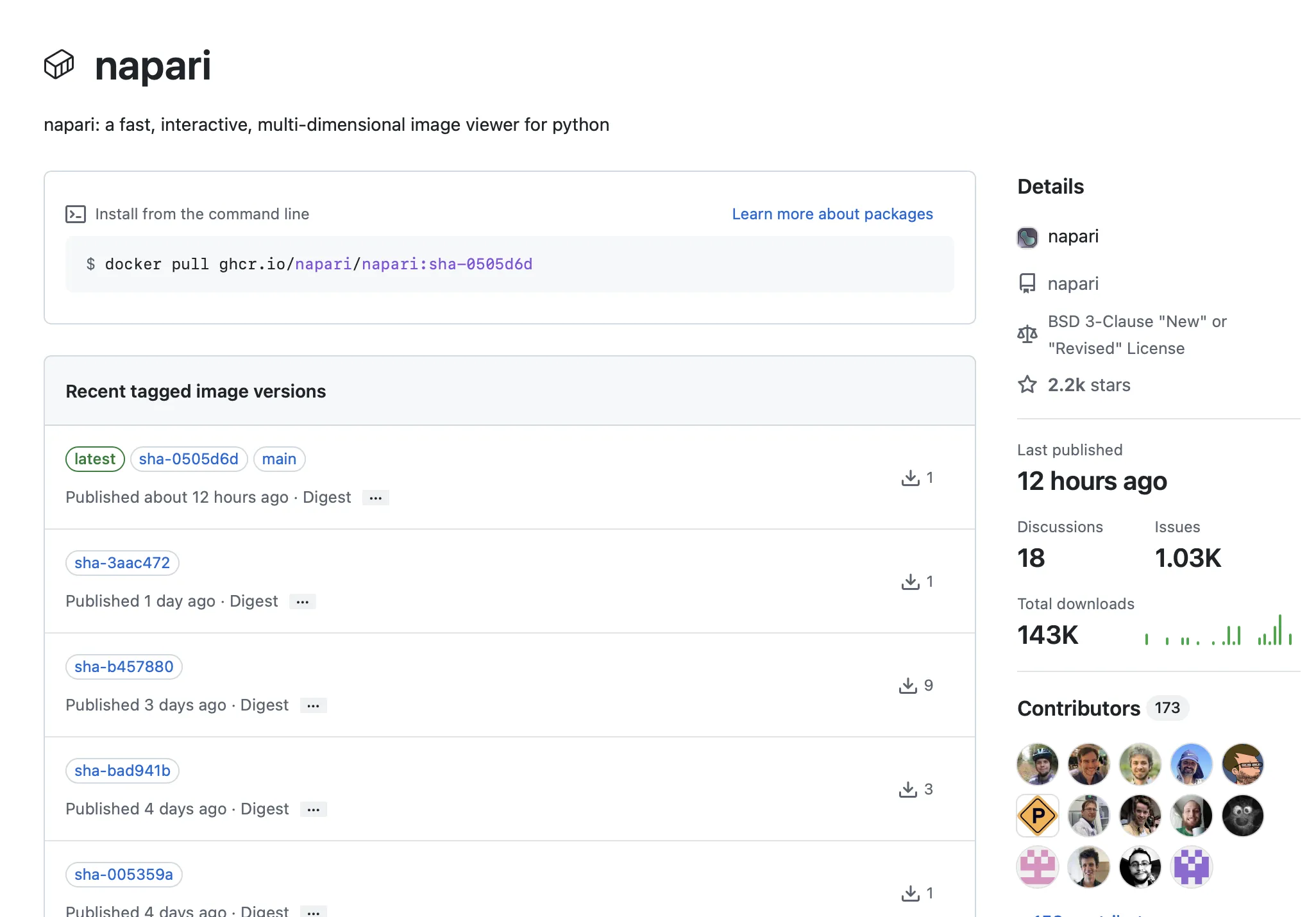 container registry with napari image